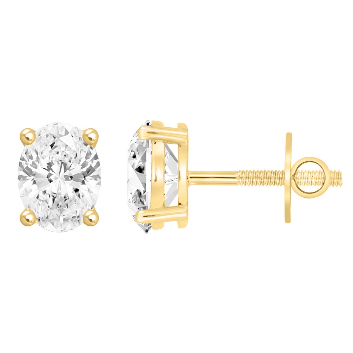 LADIES SOLITAIRE EARRINGS 3CT OVAL DIAMOND 14K YELLOW GOLD (CENTER STONE OVAL DIAMOND 1 1/2CT )