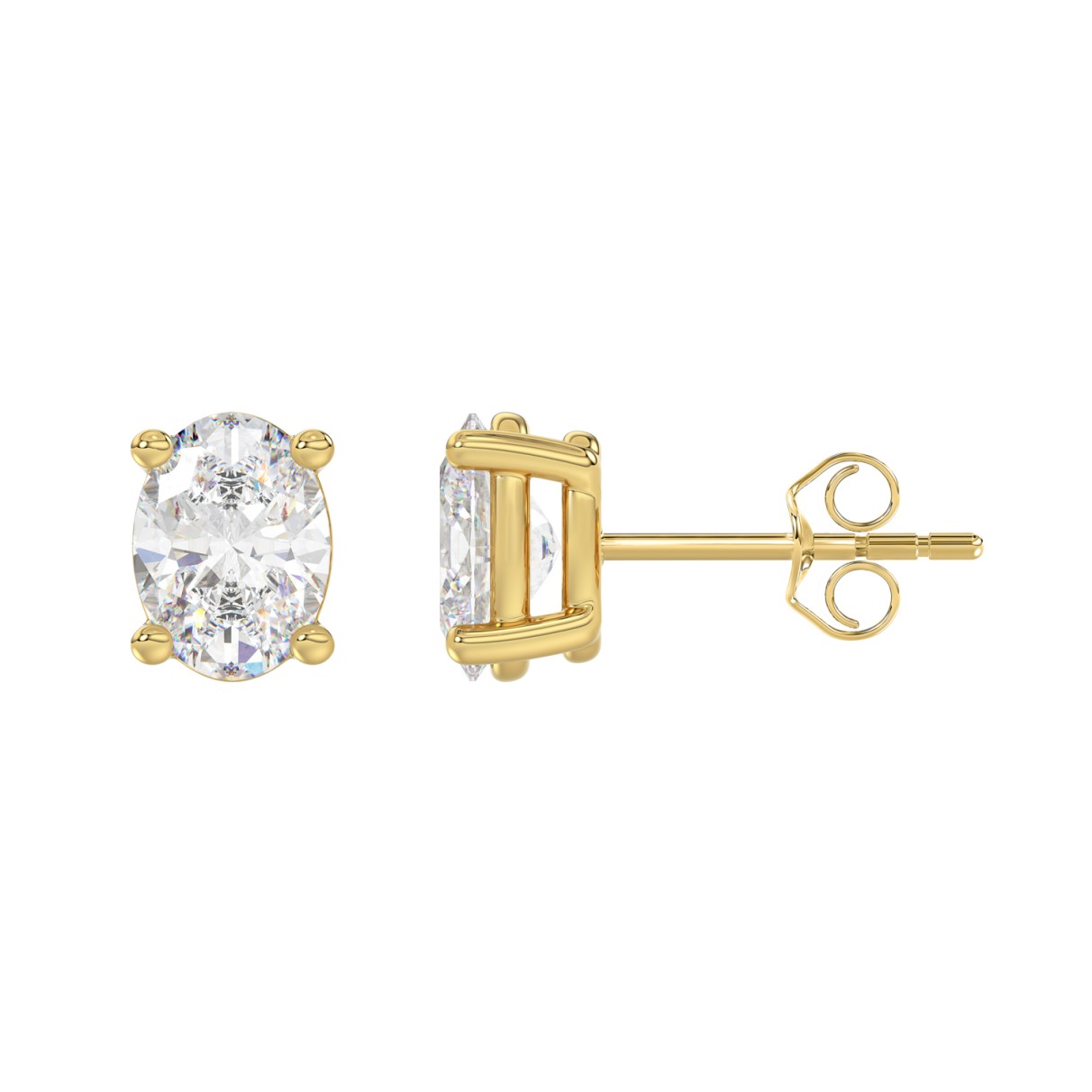 LADIES SOLITAIRE EARRINGS 3CT OVAL DIAMOND 14K YELLOW GOLD (CENTER STONE OVAL DIAMOND 1 1/2CT )