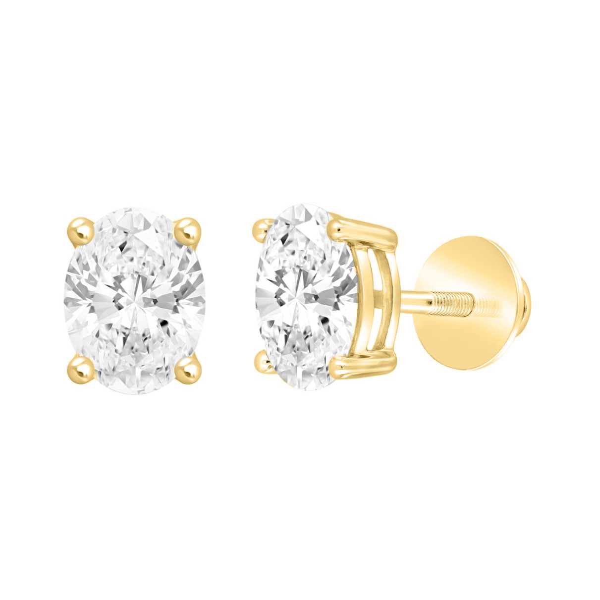 LADIES SOLITAIRE EARRINGS 3CT OVAL DIAMOND 14K YELLOW GOLD (CENTER STONE OVAL DIAMOND 1 1/2CT )