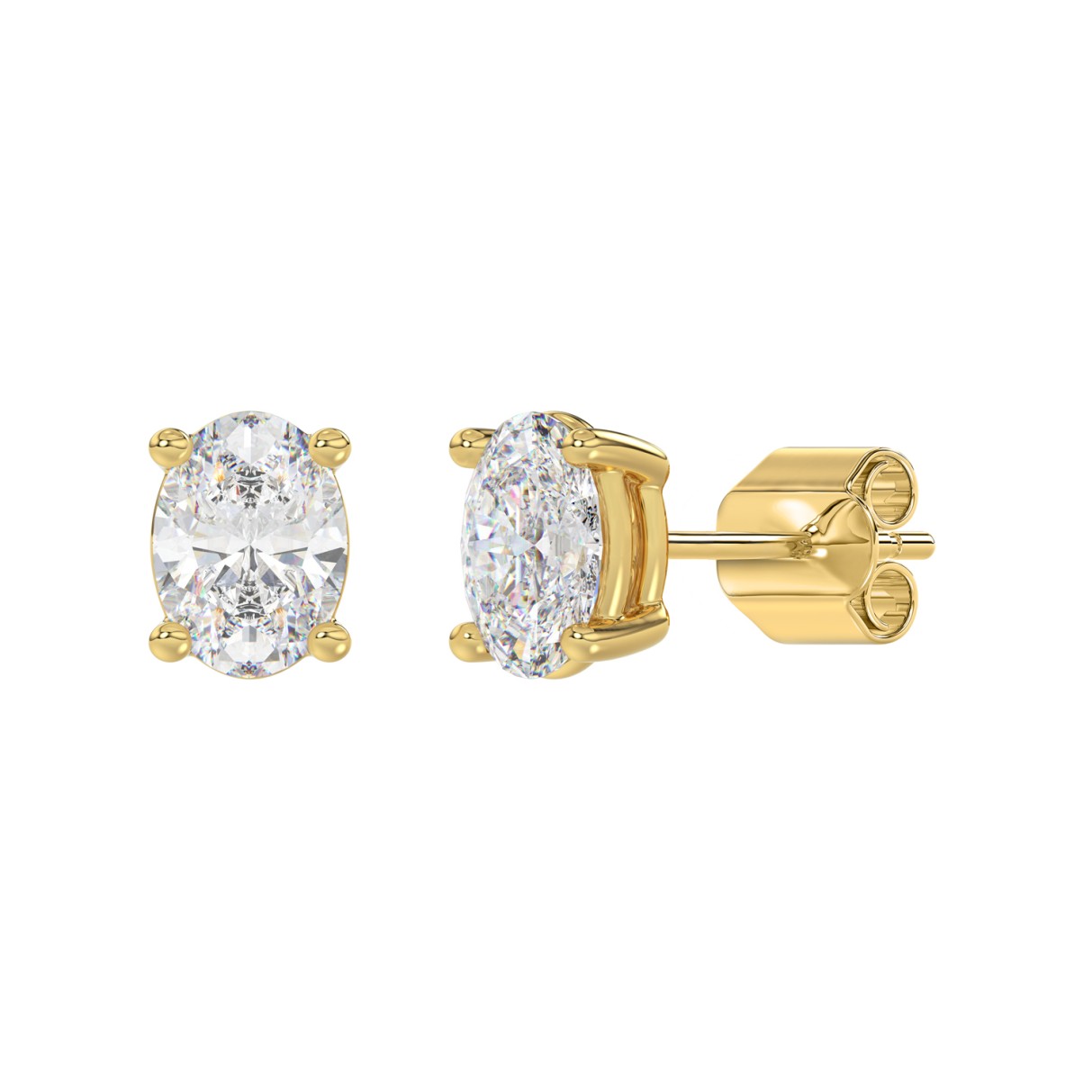 LADIES SOLITAIRE EARRINGS 3CT OVAL DIAMOND 14K YELLOW GOLD (CENTER STONE OVAL DIAMOND 1 1/2CT )