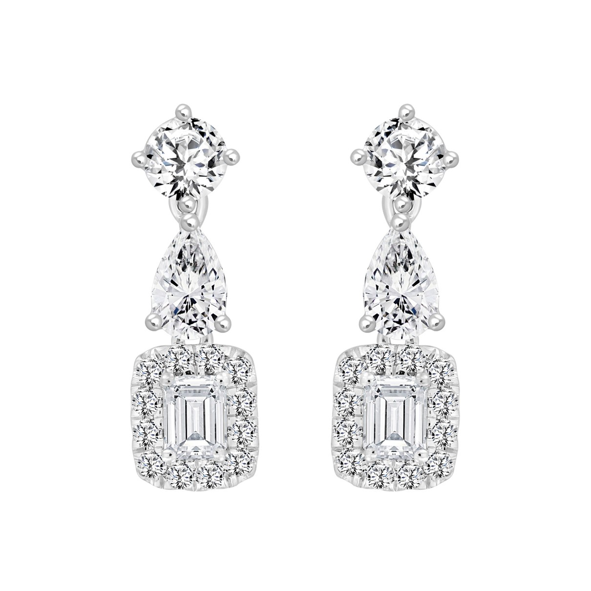 LADIES EARRINGS 2CT ROUND/EMERALD/PEAR DIAMOND 14K...