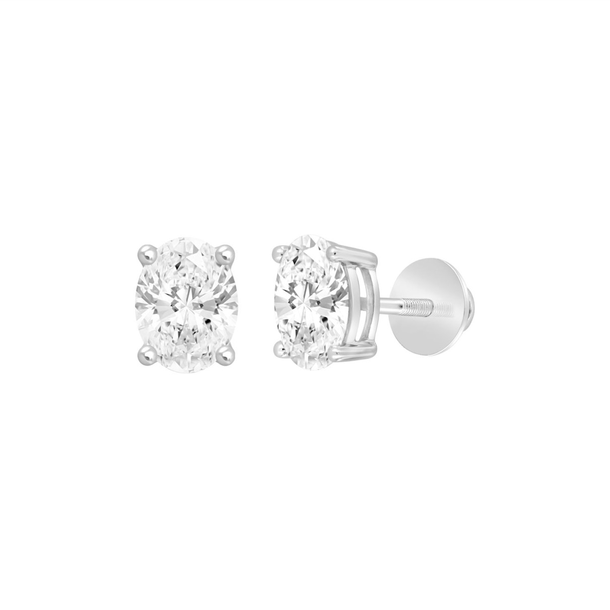 LADIES SOLITAIRE EARRINGS 1/2CT OVAL DIAMOND 14K WHITE GOLD (CENTER STONE OVAL DIAMOND 1/4CT )