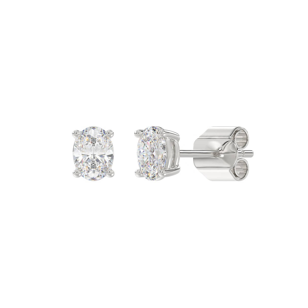 LADIES SOLITAIRE EARRINGS 1/2CT OVAL DIAMOND 14K WHITE GOLD (CENTER STONE OVAL DIAMOND 1/4CT )