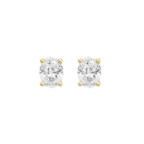LADIES SOLITAIRE EARRINGS  1/2CT OVAL DIAMOND 14K YELLOW GOLD (CENTER STONE OVAL DIAMOND 1/4CT )
