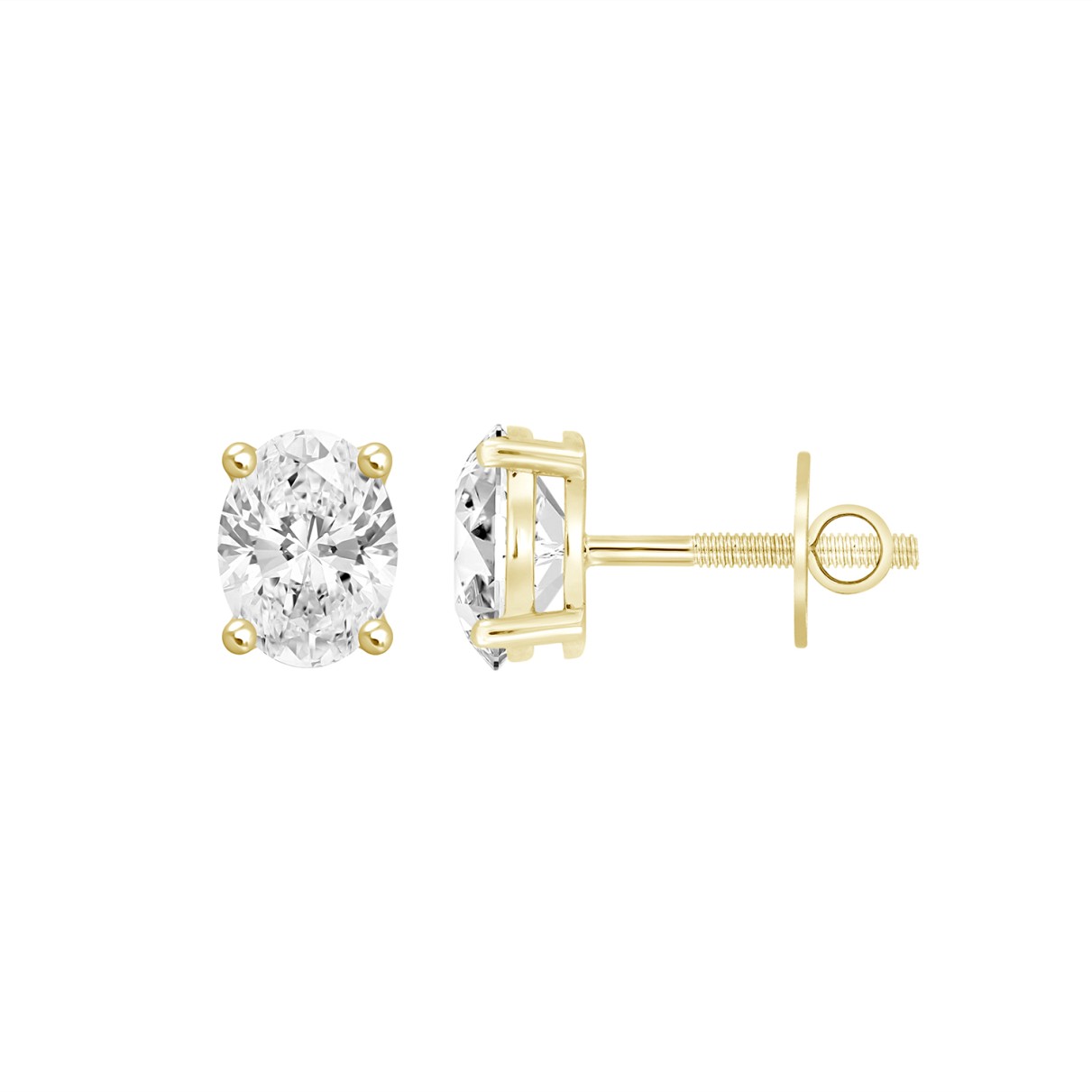 LADIES SOLITAIRE EARRINGS 1/2CT OVAL DIAMOND 14K YELLOW GOLD (CENTER STONE OVAL DIAMOND 1/4CT )