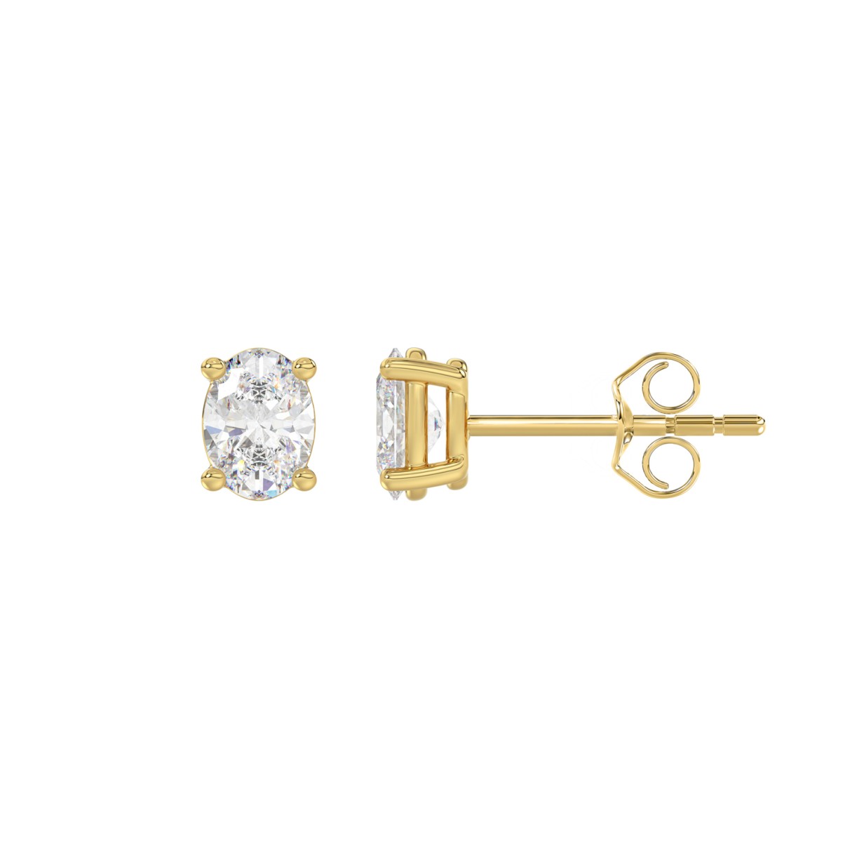 LADIES SOLITAIRE EARRINGS 1/2CT OVAL DIAMOND 14K YELLOW GOLD (CENTER STONE OVAL DIAMOND 1/4CT )