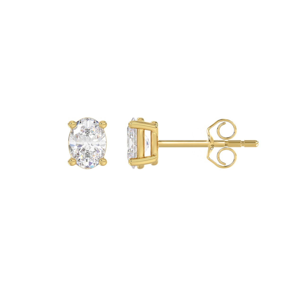 LADIES SOLITAIRE EARRINGS 1/2CT OVAL DIAMOND 14K YELLOW GOLD (CENTER STONE OVAL DIAMOND 1/4CT )