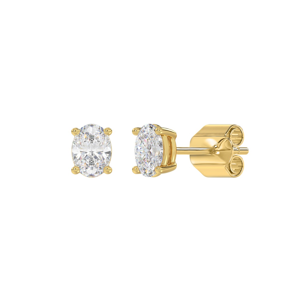 LADIES SOLITAIRE EARRINGS 1/2CT OVAL DIAMOND 14K YELLOW GOLD (CENTER STONE OVAL DIAMOND 1/4CT )