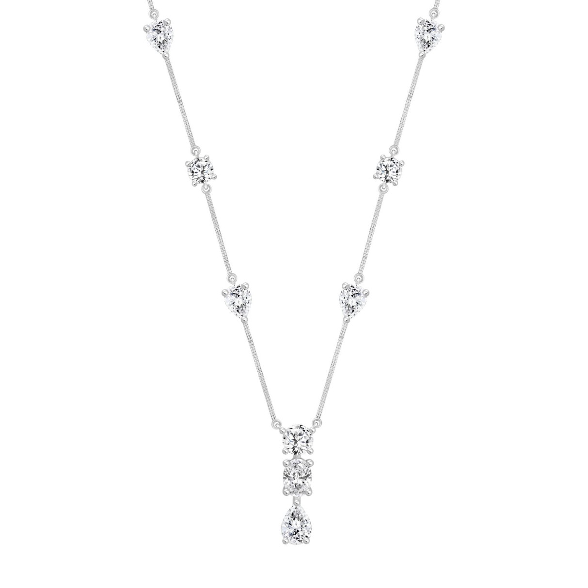 LADIES NECKLACE 5 1/4CT ROUND/PEAR/OVAL DIAMOND 14K WHITE GOLD