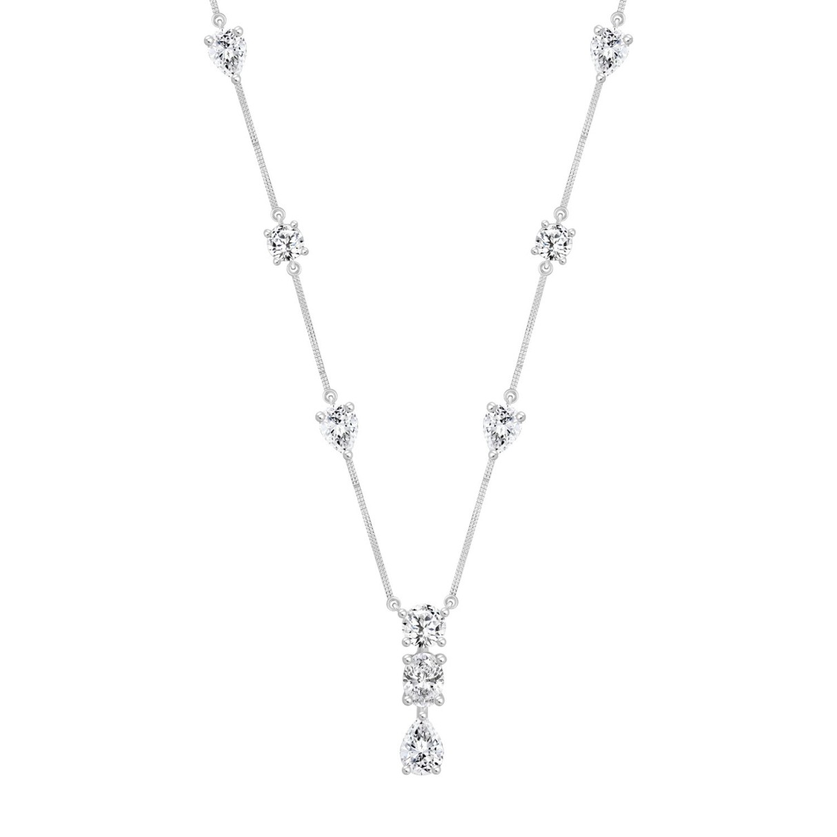 LADIES NECKLACE 5 1/4CT ROUND/PEAR/OVAL DIAMOND 14K WHITE GOLD