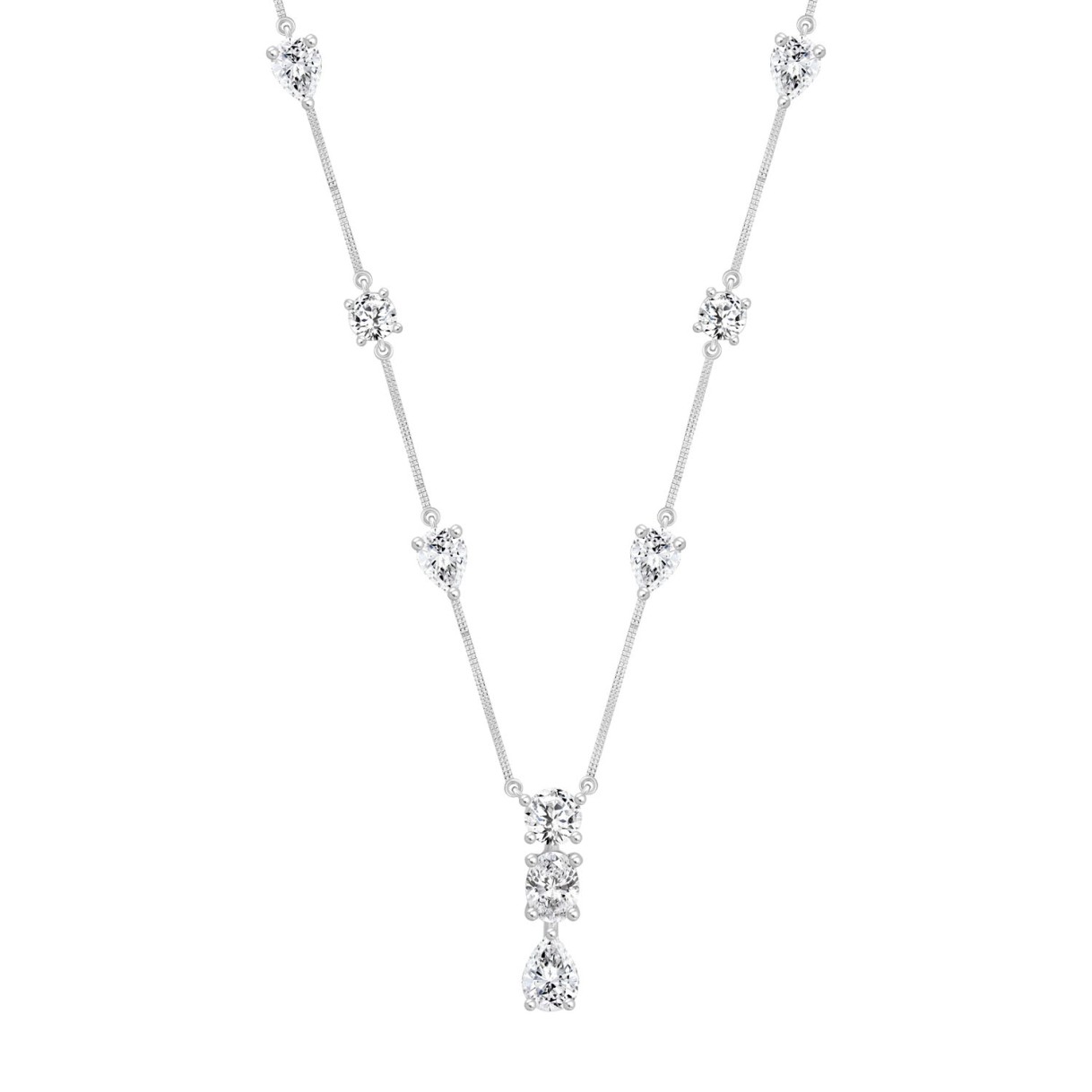 LADIES NECKLACE 5 1/4CT ROUND/PEAR/OVAL DIAMOND 14K WHITE GOLD