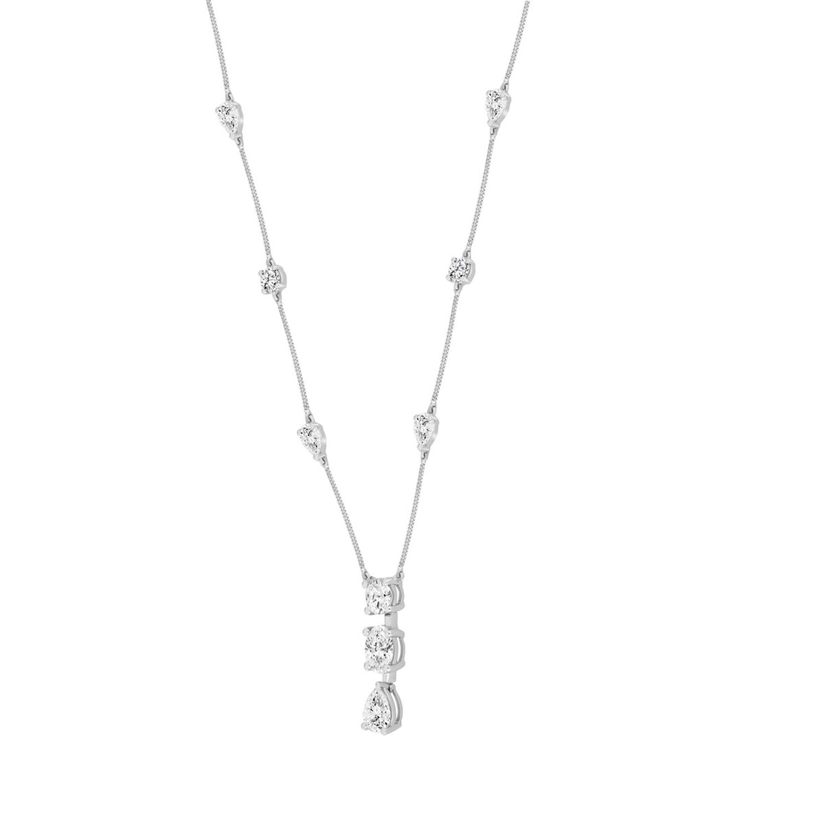 LADIES NECKLACE 5 1/4CT ROUND/PEAR/OVAL DIAMOND 14K WHITE GOLD