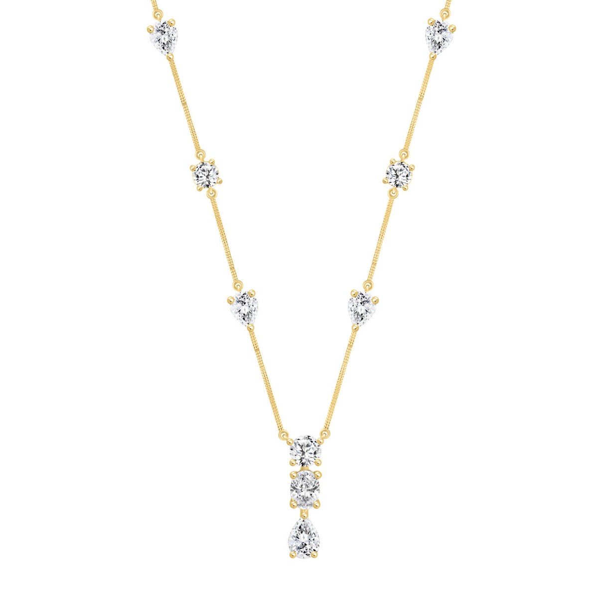 LADIES NECKLACE 5 1/4CT ROUND/PEAR/OVAL DIAMOND 14K YELLOW GOLD