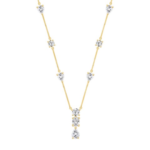 LADIES NECKLACE 5 1/4CT ROUND/PEAR/OVAL DIAMOND 14K YELLOW GOLD