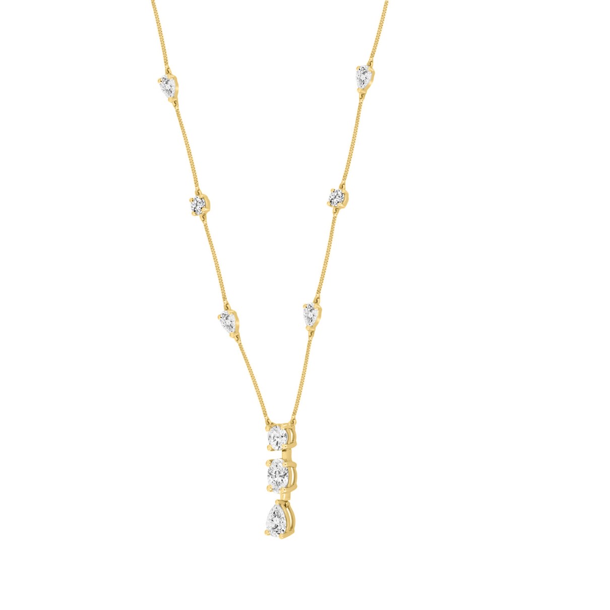 LADIES NECKLACE 5 1/4CT ROUND/PEAR/OVAL DIAMOND 14K YELLOW GOLD