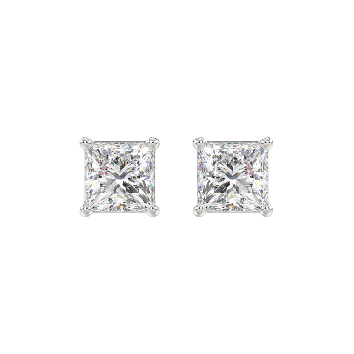 LADIES SOLITAIRE EARRINGS 3CT PRINCESS DIAMOND 14K WHITE GOLD