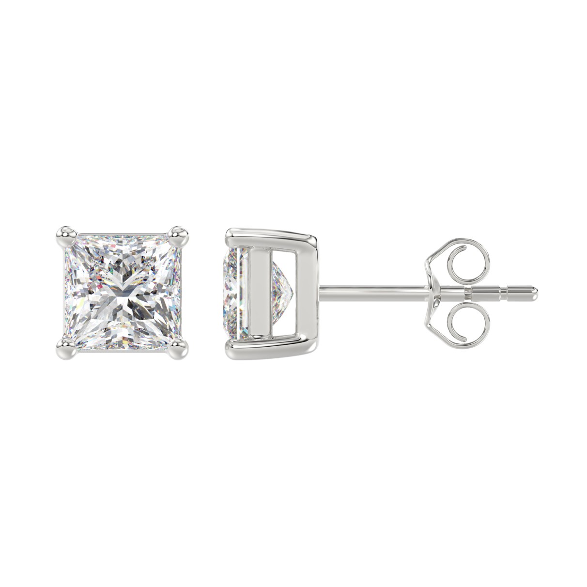 LADIES SOLITAIRE EARRINGS 3CT PRINCESS DIAMOND 14K WHITE GOLD