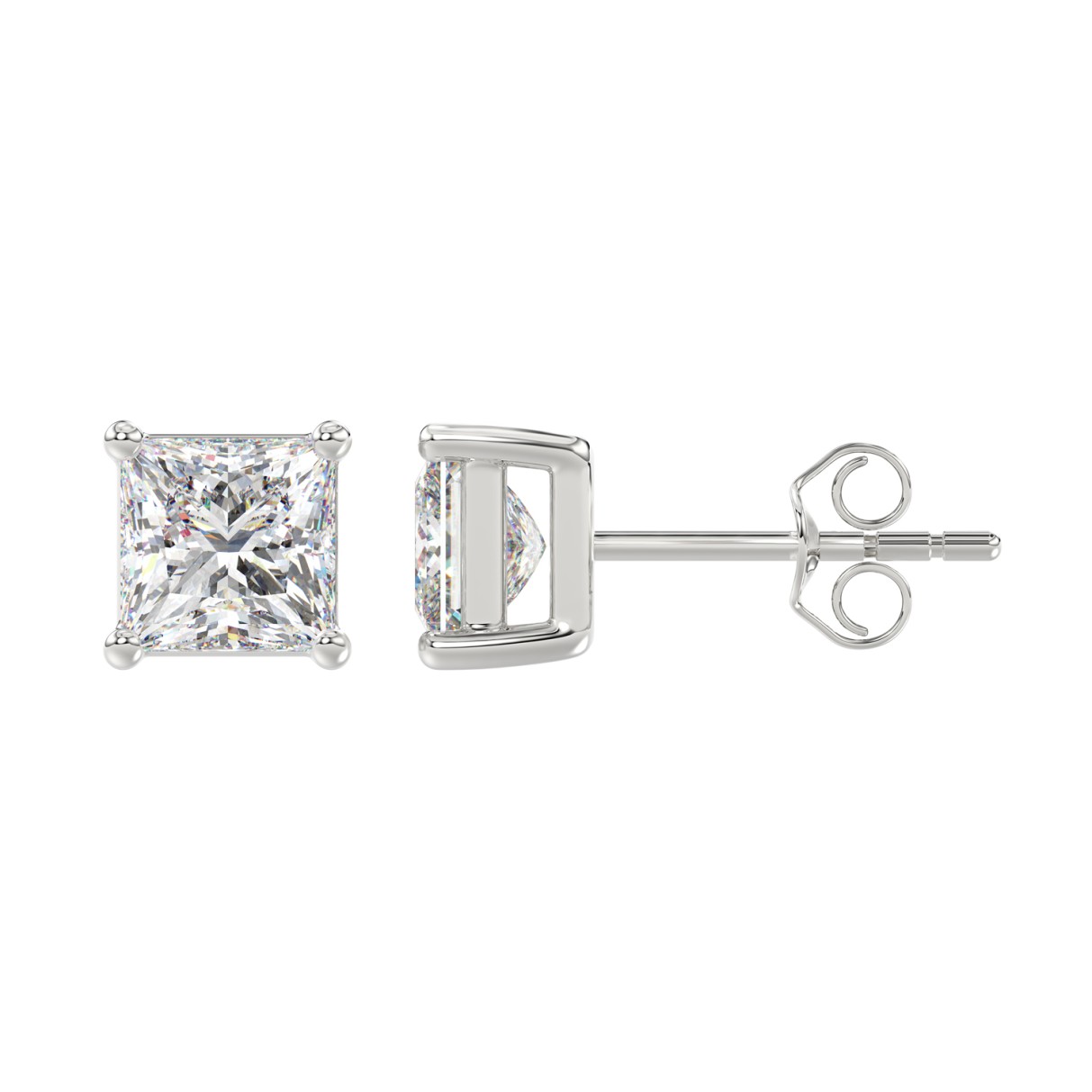 LADIES SOLITAIRE EARRINGS 3CT PRINCESS DIAMOND 14K WHITE GOLD