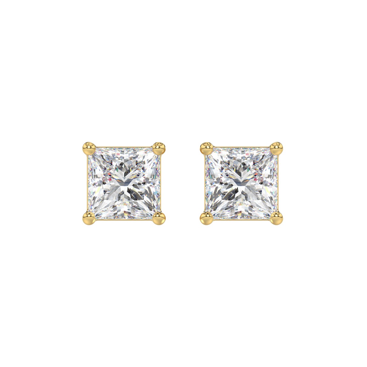 LADIES SOLITAIRE EARRINGS 3CT PRINCESS DIAMOND 14K YELLOW GOLD