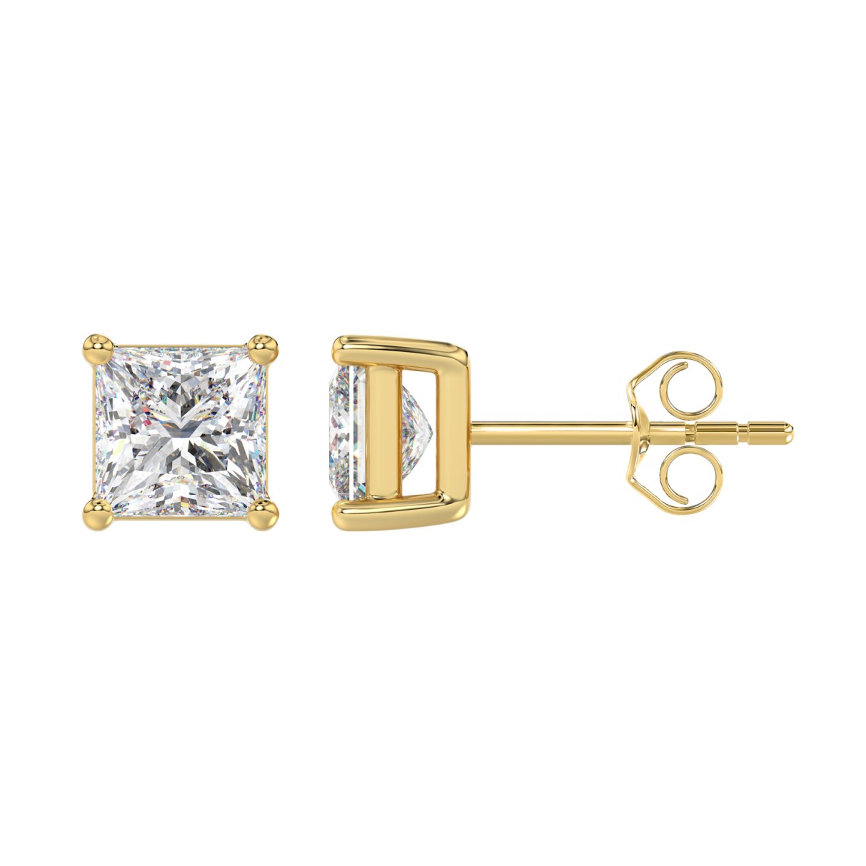 LADIES SOLITAIRE EARRINGS 3CT PRINCESS DIAMOND 14K YELLOW GOLD