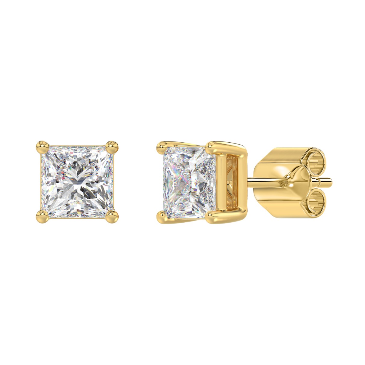 LADIES SOLITAIRE EARRINGS 3CT PRINCESS DIAMOND 14K YELLOW GOLD