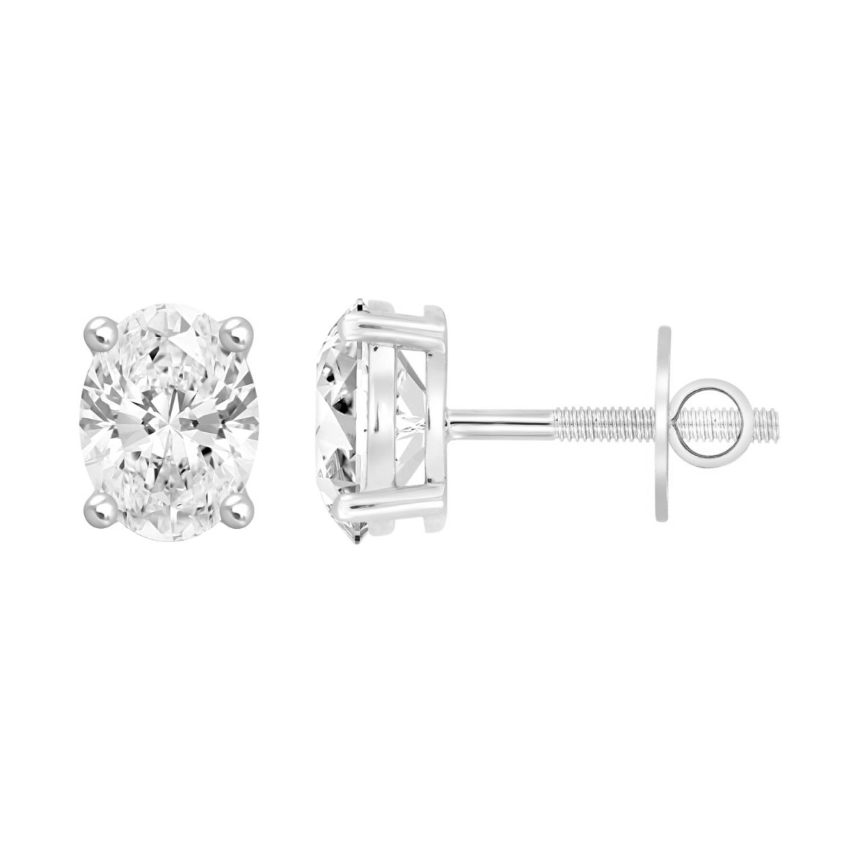 LADIES SOLITAIRE EARRINGS 2CT OVAL DIAMOND 14K WHITE GOLD