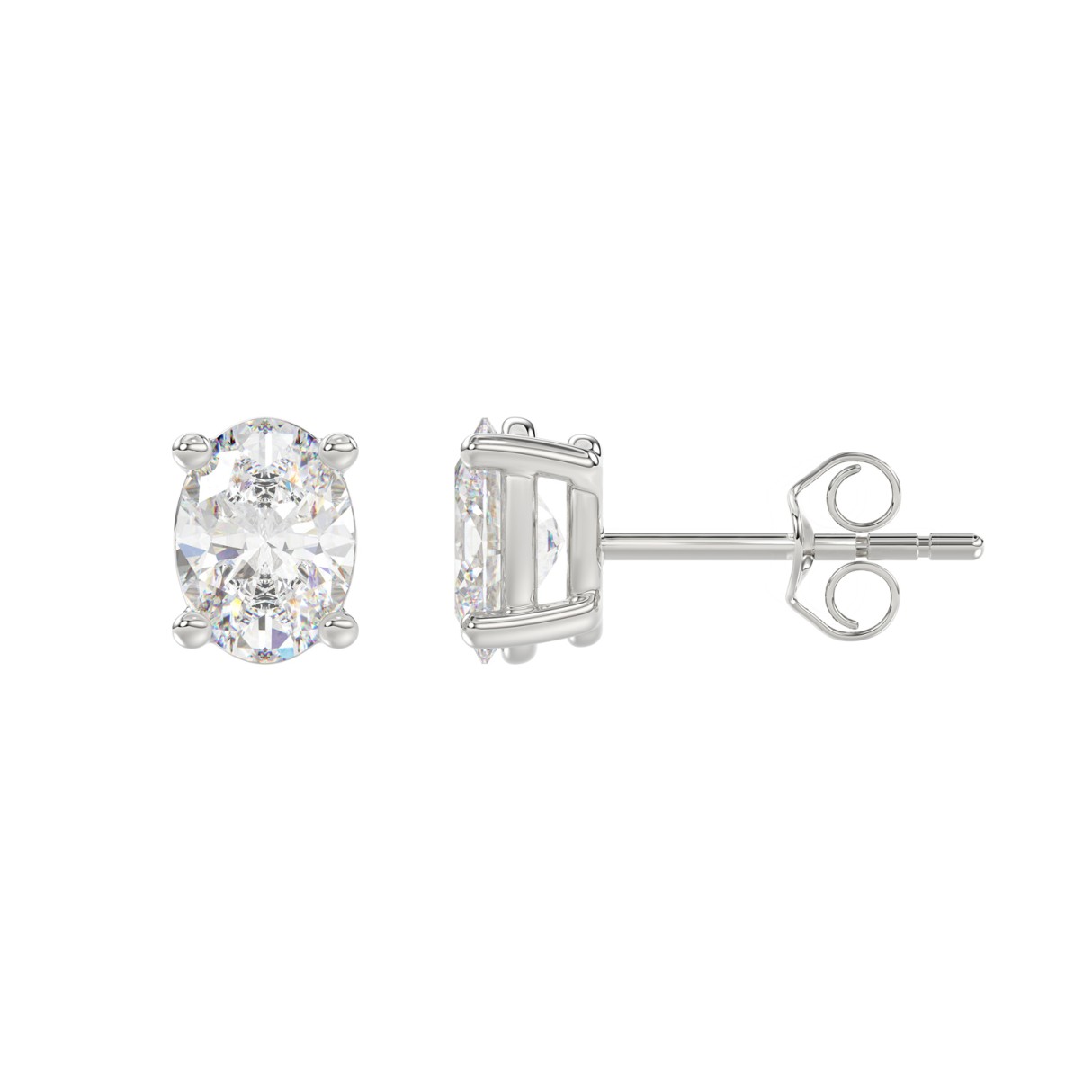 LADIES SOLITAIRE EARRINGS 2CT OVAL DIAMOND 14K WHITE GOLD