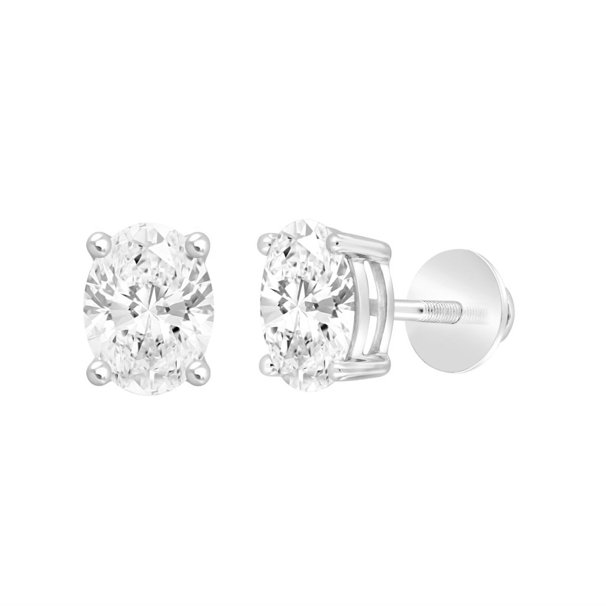 LADIES SOLITAIRE EARRINGS  2CT OVAL DIAMOND 14K WHITE GOLD