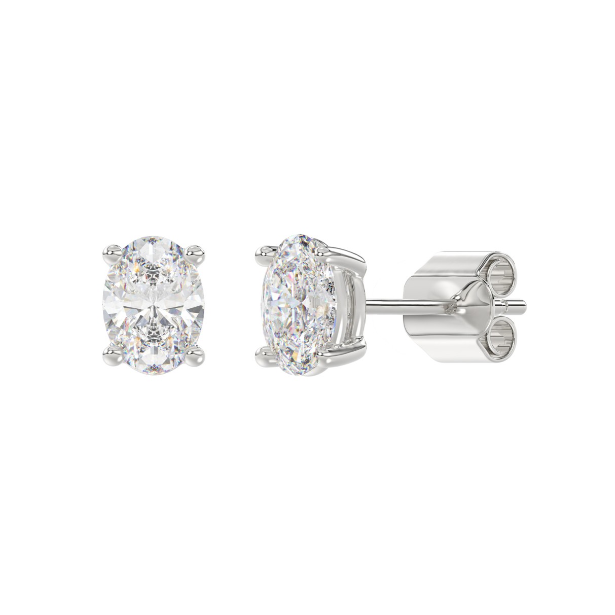 LADIES SOLITAIRE EARRINGS 2CT OVAL DIAMOND 14K WHITE GOLD