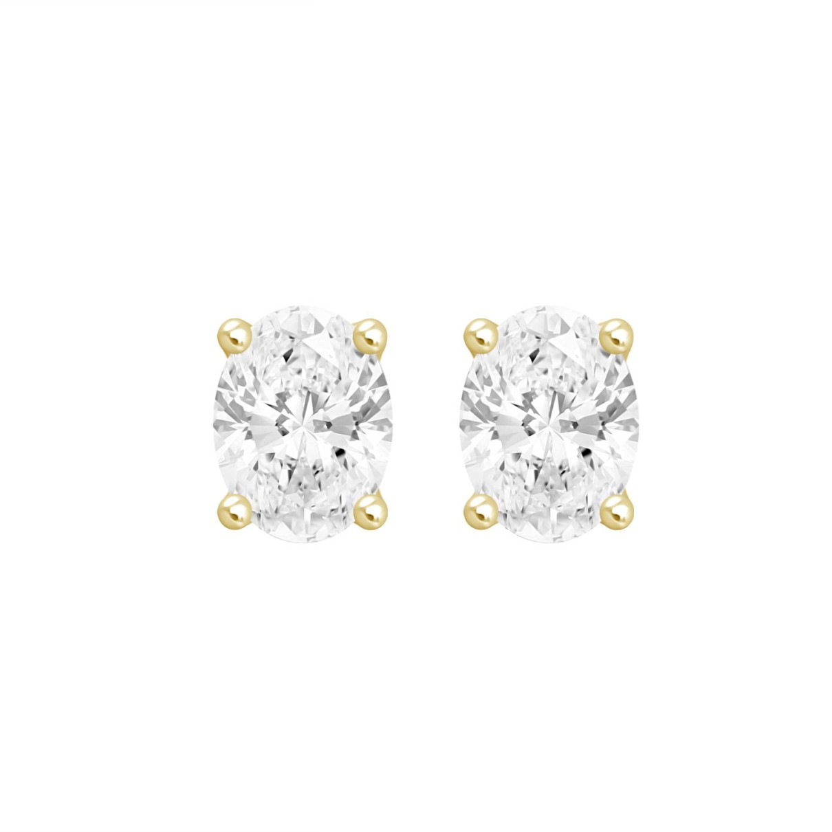 LADIES SOLITAIRE EARRINGS 2CT OVAL DIAMOND 14K YEL...