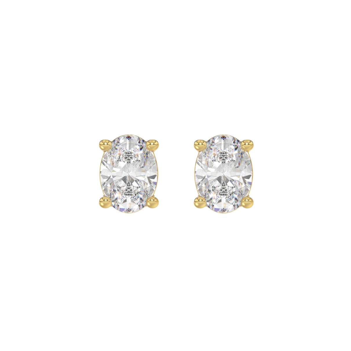 LADIES SOLITAIRE EARRINGS 2CT OVAL DIAMOND 14K YELLOW GOLD