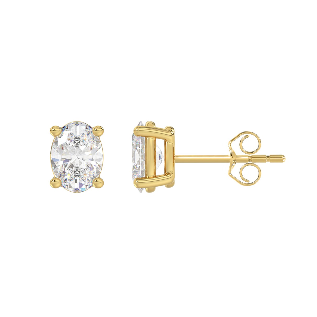 LADIES SOLITAIRE EARRINGS 2CT OVAL DIAMOND 14K YELLOW GOLD