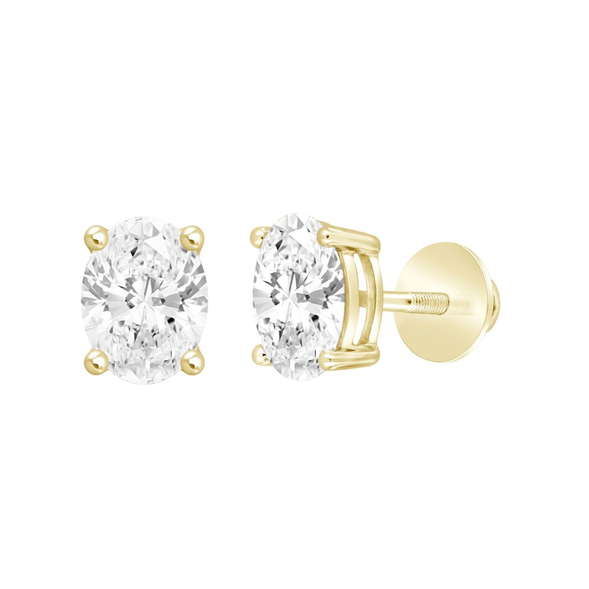 LADIES SOLITAIRE EARRINGS 2CT OVAL DIAMOND 14K YELLOW GOLD