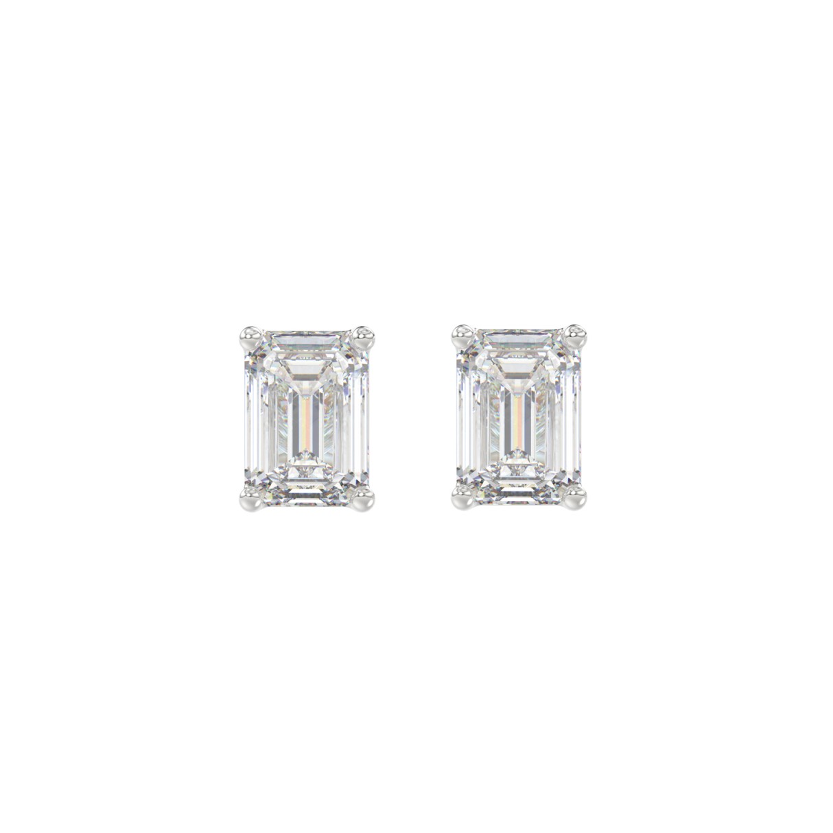 LADIES SOLITAIRE EARRINGS 1 1/2CT EMERALD DIAMOND 14K WHITE GOLD