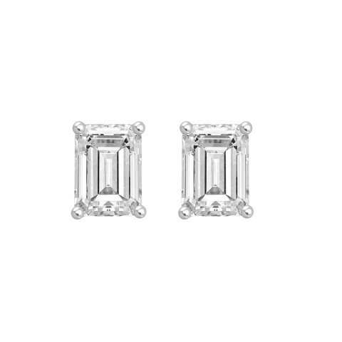 LADIES SOLITAIRE EARRINGS 1 1/2CT EMERALD DIAMOND 14K WHITE GOLD