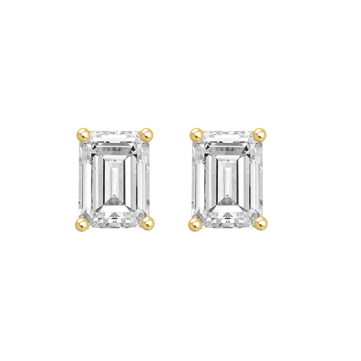 LADIES SOLITAIRE EARRINGS 1 1/2CT EMERALD DIAMOND 14K YELLOW GOLD