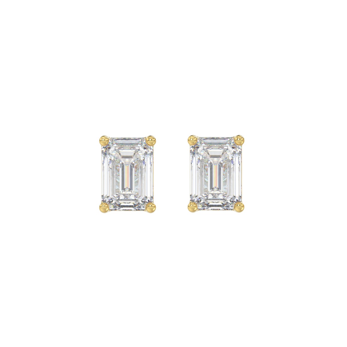 LADIES SOLITAIRE EARRINGS 1 1/2CT EMERALD DIAMOND 14K YELLOW GOLD