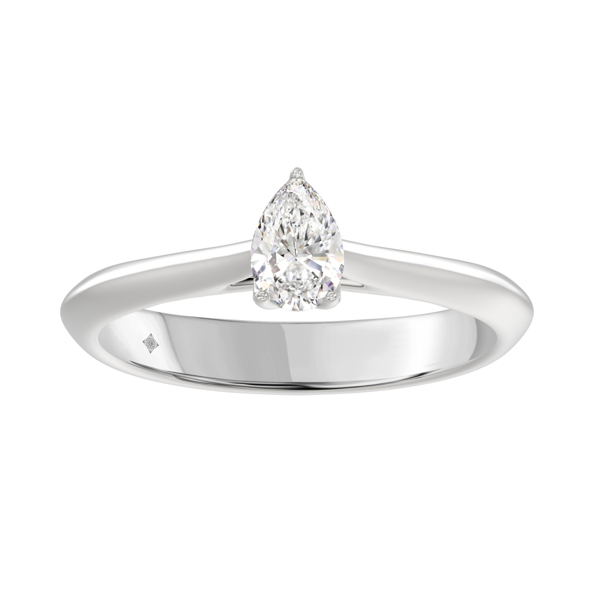 LADIES SOLITAIRE RING 1/2CT PEAR DIAMOND 14K WHITE GOLD