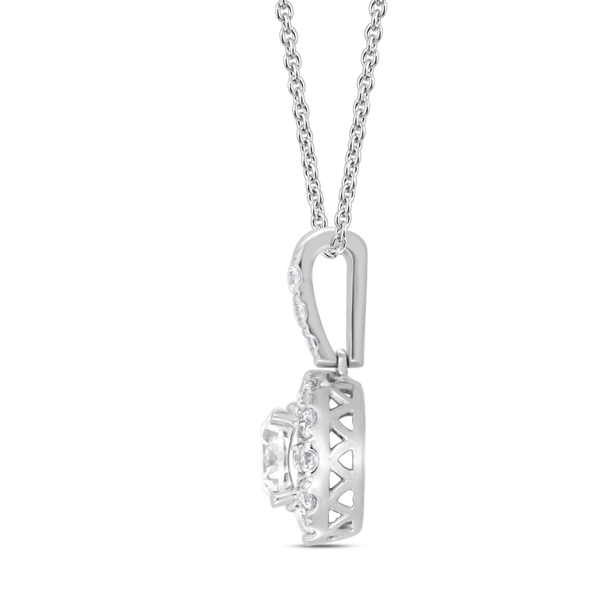 LADIES PENDANT WITH CHAIN 1 1/2CT ROUND DIAMOND 14K WHITE GOLD (CENTER STONE ROUND DIAMOND 1CT)