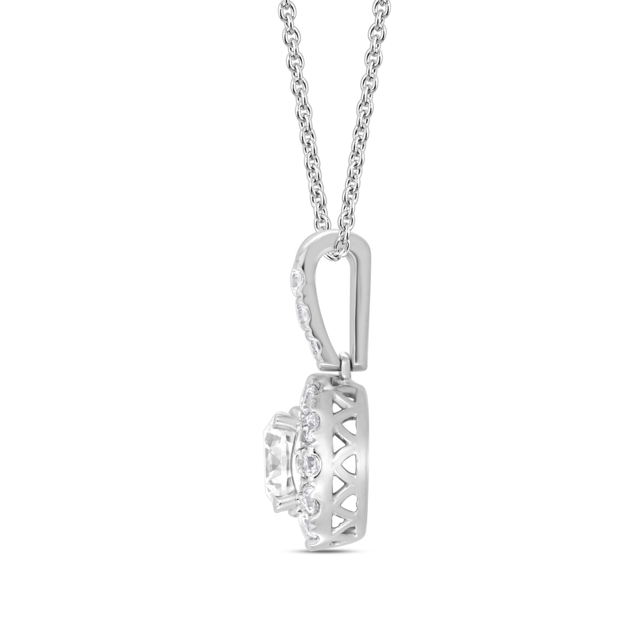 LADIES PENDANT WITH CHAIN 1 1/2CT ROUND DIAMOND 14K WHITE GOLD (CENTER STONE ROUND DIAMOND 1CT)