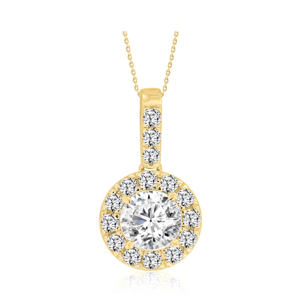 LADIES PENDANT WITH CHAIN 1 1/2CT ROUND DIAMOND 14K YELLOW GOLD (CENTER STONE ROUND DIAMOND 1CT)