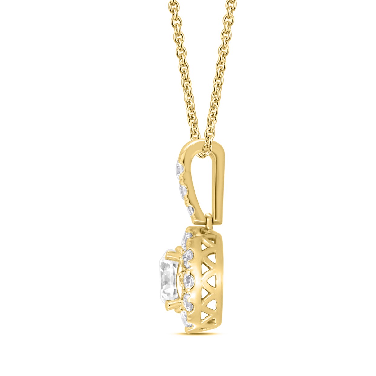 LADIES PENDANT WITH CHAIN 1 1/2CT ROUND DIAMOND 14K YELLOW GOLD (CENTER STONE ROUND DIAMOND 1CT)