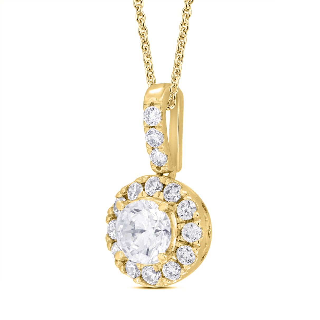 LADIES PENDANT WITH CHAIN 1 1/2CT ROUND DIAMOND 14K YELLOW GOLD (CENTER STONE ROUND DIAMOND 1CT)