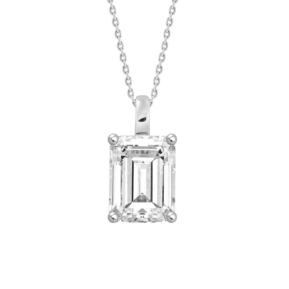 LADIES SOLITAIRE PENDANT WITH CHAIN 1/2CT EMERALD DIAMOND 14K WHITE GOLD