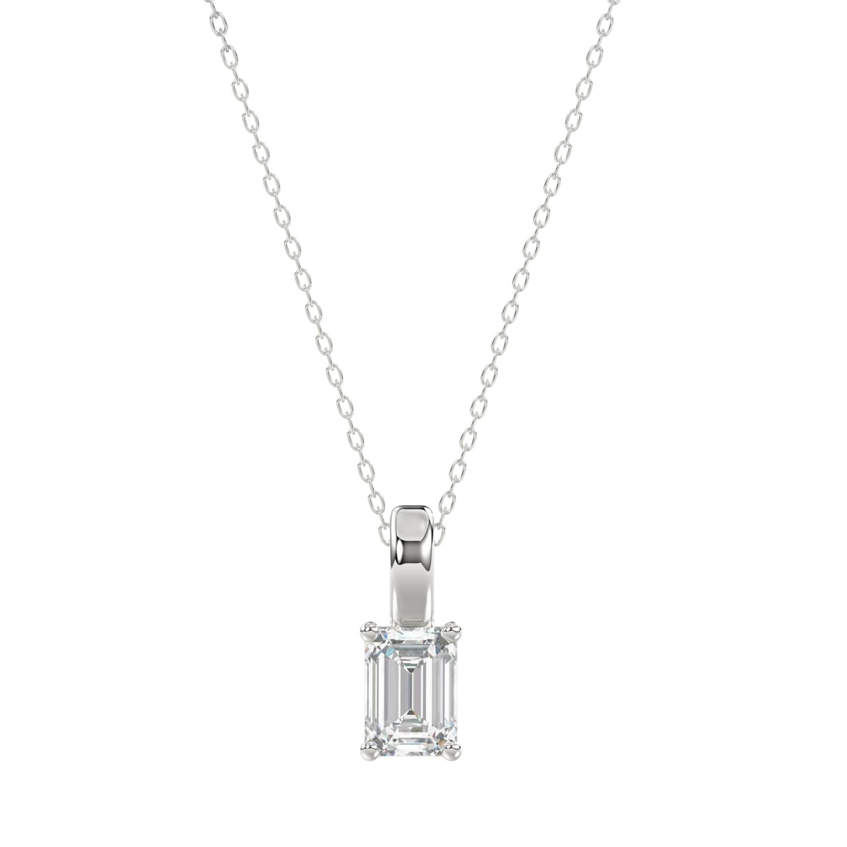 LADIES SOLITAIRE PENDANT WITH CHAIN 1/2CT EMERALD DIAMOND 14K WHITE GOLD