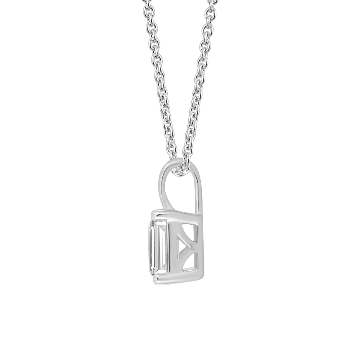 LADIES SOLITAIRE PENDANT WITH CHAIN 1/2CT EMERALD DIAMOND 14K WHITE GOLD