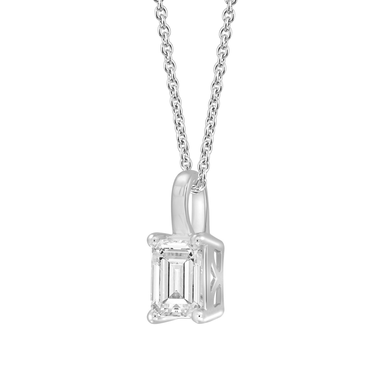 LADIES SOLITAIRE PENDANT WITH CHAIN 1/2CT EMERALD DIAMOND 14K WHITE GOLD