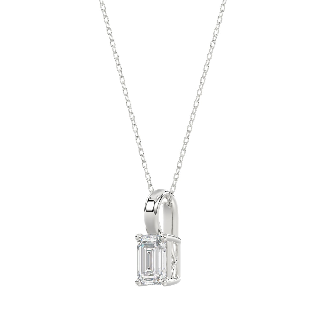 LADIES SOLITAIRE PENDANT WITH CHAIN 1/2CT EMERALD DIAMOND 14K WHITE GOLD