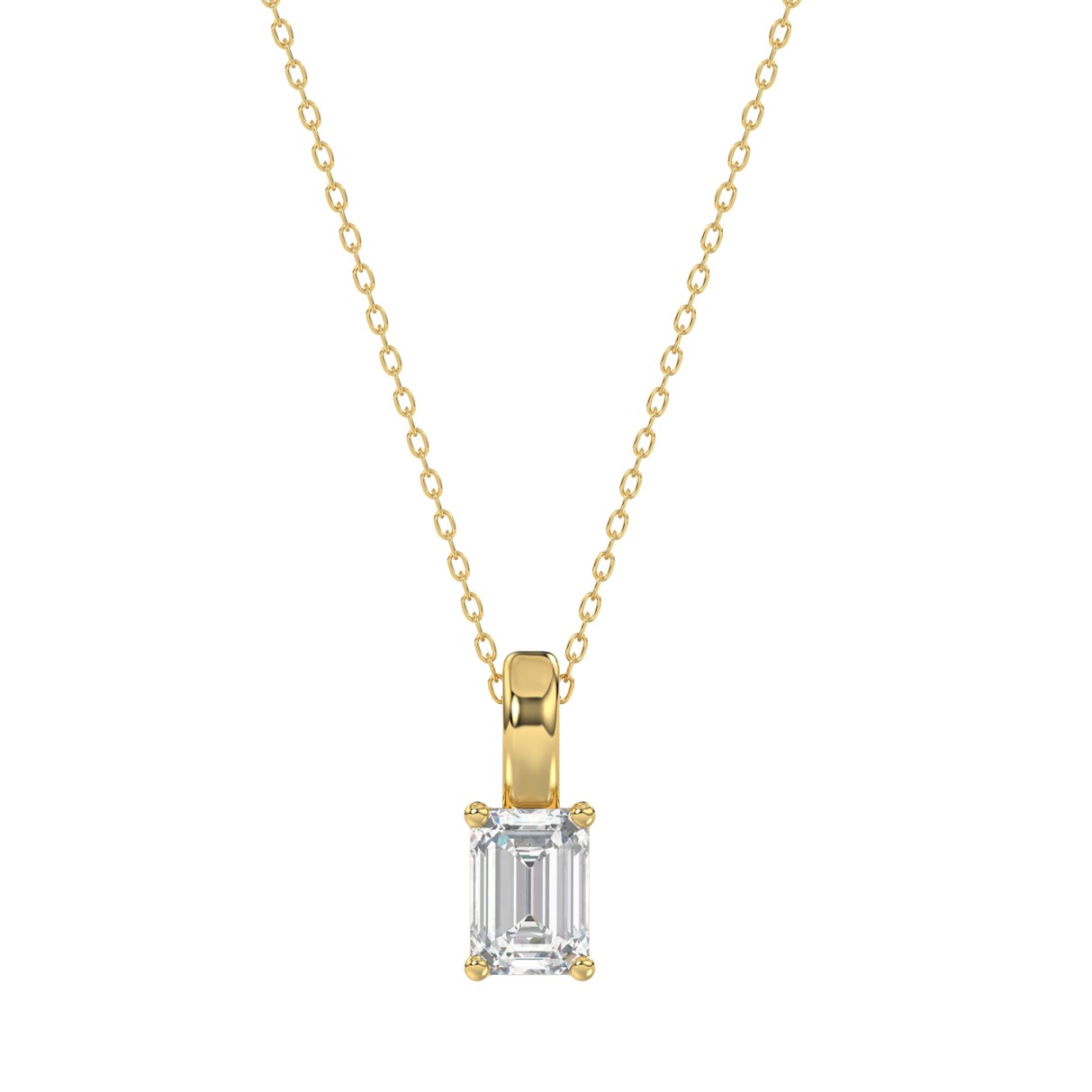 LADIES SOLITAIRE PENDANT WITH CHAIN 1/2CT EMERALD DIAMOND 14K YELLOW GOLD