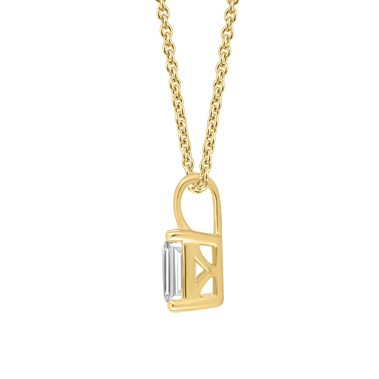 LADIES SOLITAIRE PENDANT WITH CHAIN 1/2CT EMERALD DIAMOND 14K YELLOW GOLD